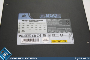 Corsair HX850 Spec Sticker