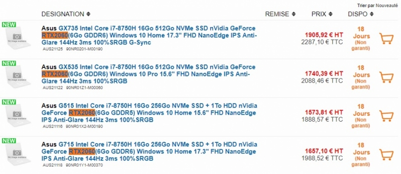ASUS RTX 2080 and RTX 2060 Notebooks Leak at French Retailer