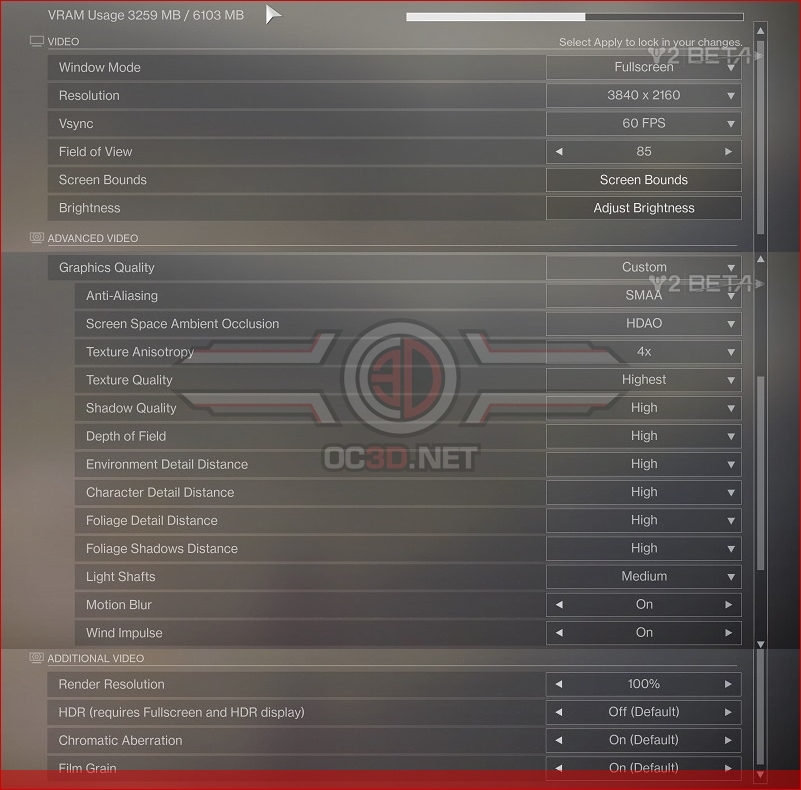 Destiny 2 - PC option menu - First Look