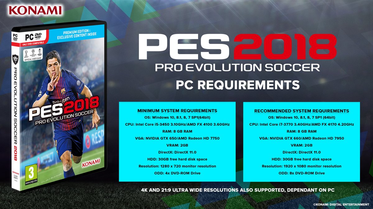 Pro Evolution Soccer 2018 system requirements