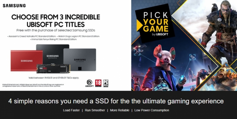 Samsung partners with Ubisoft to give away free games with their SSDs