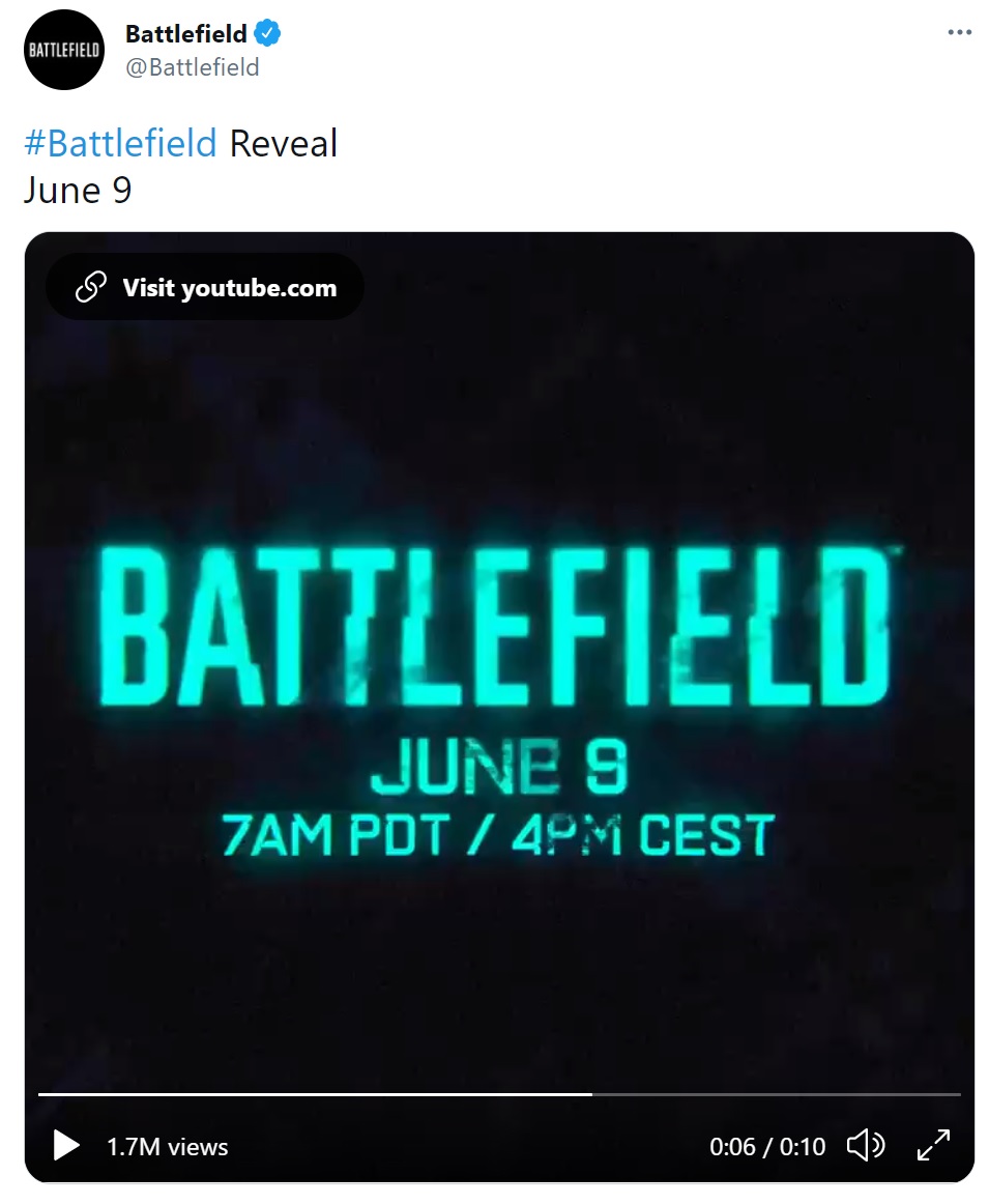 The next Battlefield game will be revealed on June 9th