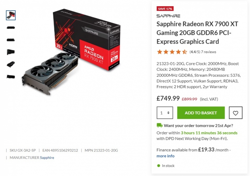 AMD's RX 7900 XT is now available for Â£750 in the UK
