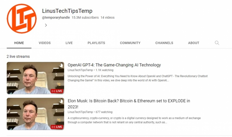 Linus Tech Tips' YouTube Channel has been hacked by Crypto Scammers