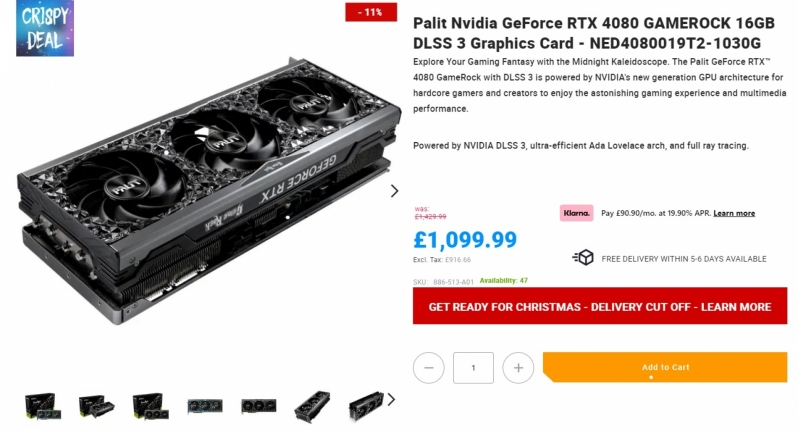 NVIDIA GeForce RTX 4080 now listed by UK retailer, price starts at